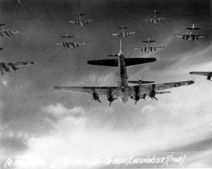 B-17s flying in formation on their way to Germany, a long trip that the P-51 could also do.