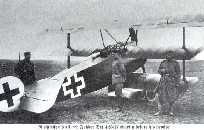 Richthofen’s famous red Fokker Dr.1 triplane, shortly before his death.