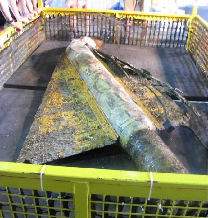 One of the smaller Arrow models to test the delta wing recovered from Lake Ontario in 2018. Image courtesy of OEX Recovery Group.