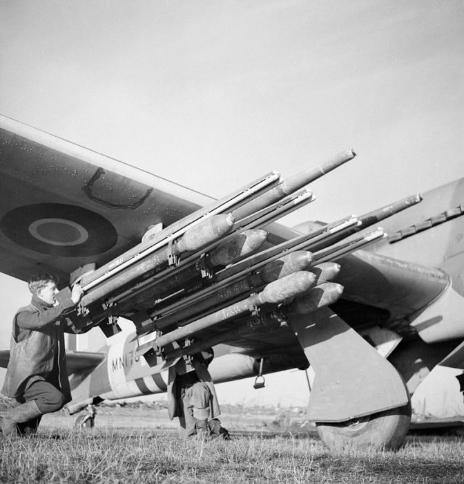 A Hawker Typhoon armed with a dozen RP-3 rockets for use against ground targets.
