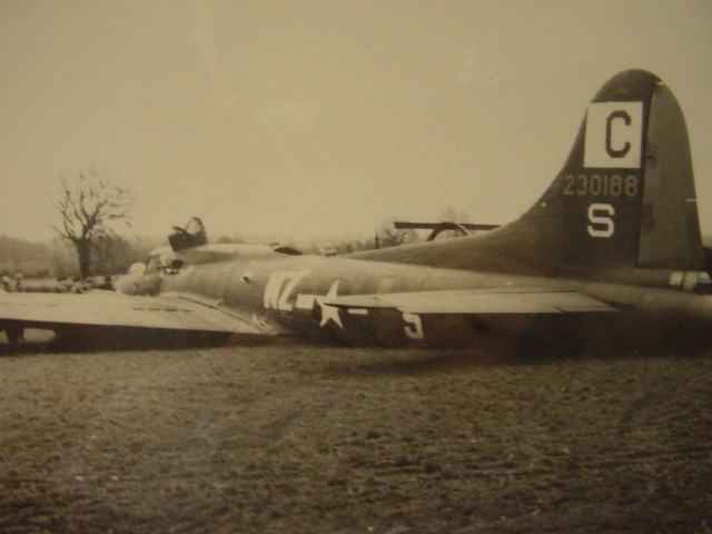 4th of February, 1944, Boeing B-17F-90-BO Flying Fortress, 42-30188, “Temptation” of the 413th Bomb Squadron, 96th Bomb Group, during take off for a mission, suffers runaways on Nos. 1 and 2 propellers. Lt. Joseph Meacham attempts landing at a nearby – as yet unfinished – base, but crash lands at East Shropham, Norfolk. All eleven crew survived, but the aircraft was damaged beyond repair and was written off, fit only for parts salvage.