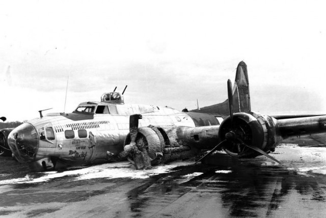 B-17 Little Miss Mischief after an emergency landing in Bassingbourn
