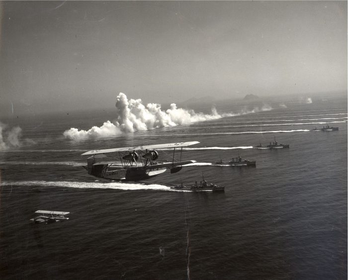Patrol squadrons lay a smoke screen during a demonstration off San Diego, California, 14 September 1936.