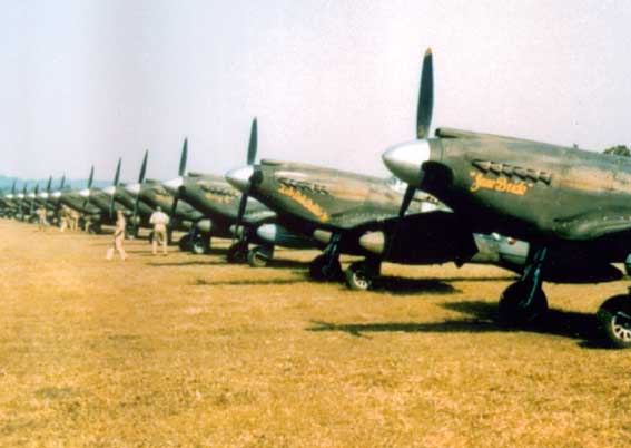 P-51 Mustang fighters at rest at an airfield in Burma, date unknown.