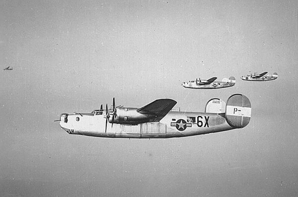 B-24 Bombers like that flow by the WWII veteran.