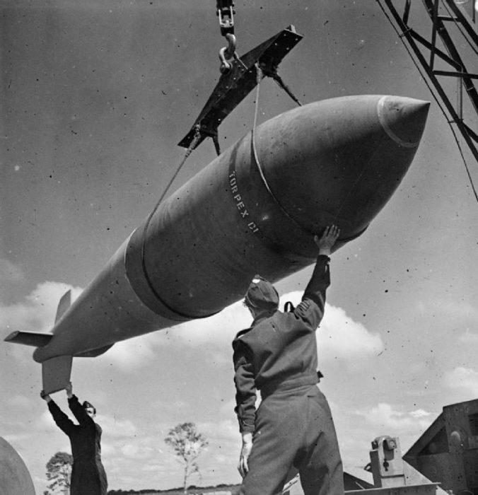 A 12,000 lb deep-penetration bomb; Tall Boy.