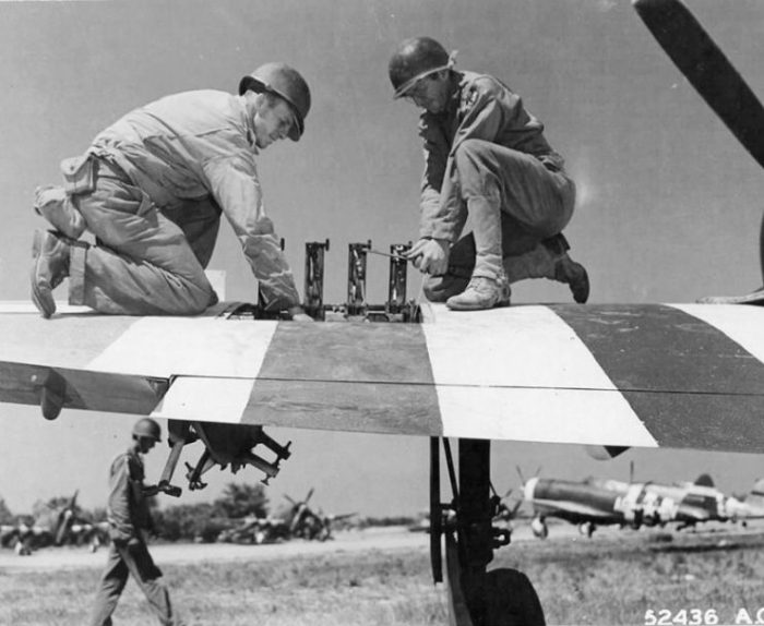 366th FG P-47 Machine Gun Maintenance at Saint Pierre du Mont Airfield A-1, 1944