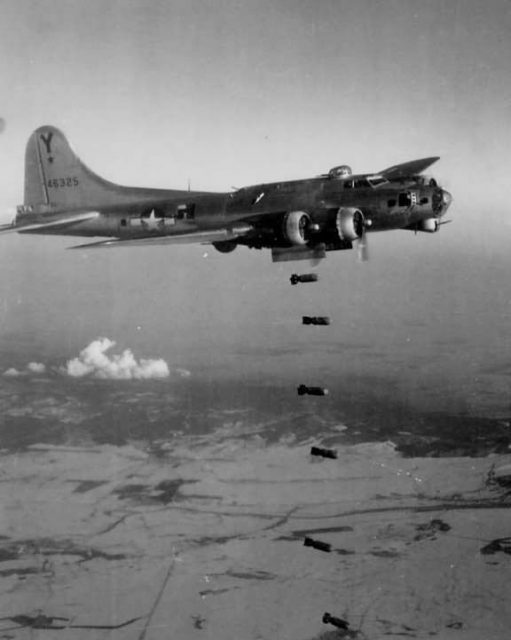 383rd Bomb Group B-17G releasing its bombs over Vienna on February 7, 1945