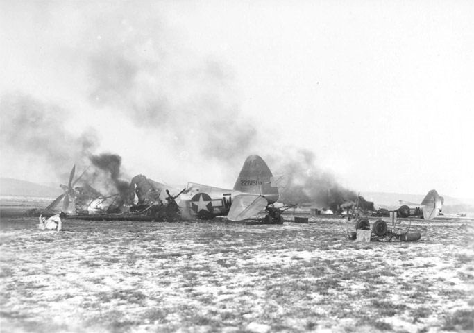 Destroyed P-47s at Y-34 Metz-Frescaty airfield.