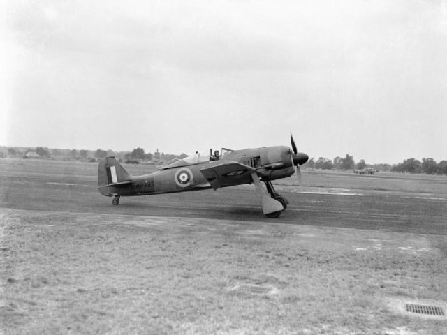 A captured Focke-Wulf Fw 190A-3 at the Royal Aircraft Establishment Farnborough with the RAEs chief test pilot Wing Commander H J -Willie- Wilson at the controls August 1942.