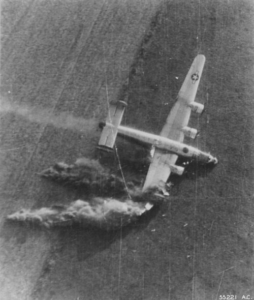 B-24 caught just at the moment of crashing during Operation Market Garden, Holland Sept 1944.