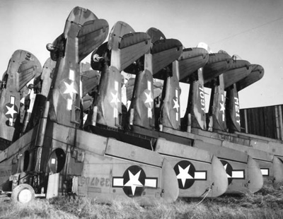 Fighter aircraft stacked at Walnut Ridge, Arkansas. Image courtesy of Walnut Ridge Army Flying School Museum.