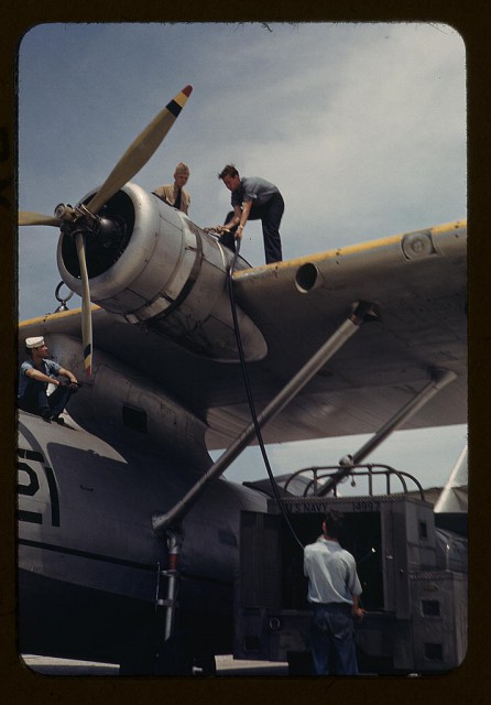 Fueling a Consolidated PBY at the Naval Air Base, Corpus Christi, Texas.