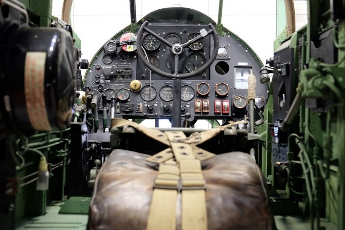 The cramped cockpit of the Handley-Page Hampden. Image courtesy of Royal Air Force Museum Cosford.