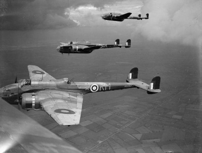 Hampdens of No 44 Squadron on a practice flight, September 1941.