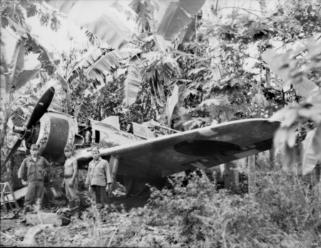 A Japanese Nakajima Hayabusa (s n 750) in dense jungle 6 km from Vunakanau airfield, Rabaul, in September 1945.