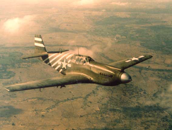 P-51A Mustang fighter of US 311th Fighter Group in flight over Burma, 1943-1945