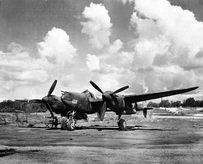 A P-38 on an airfield on Guadalcanal in 1943. It was well suited to the long range missions over the Pacific ocean.